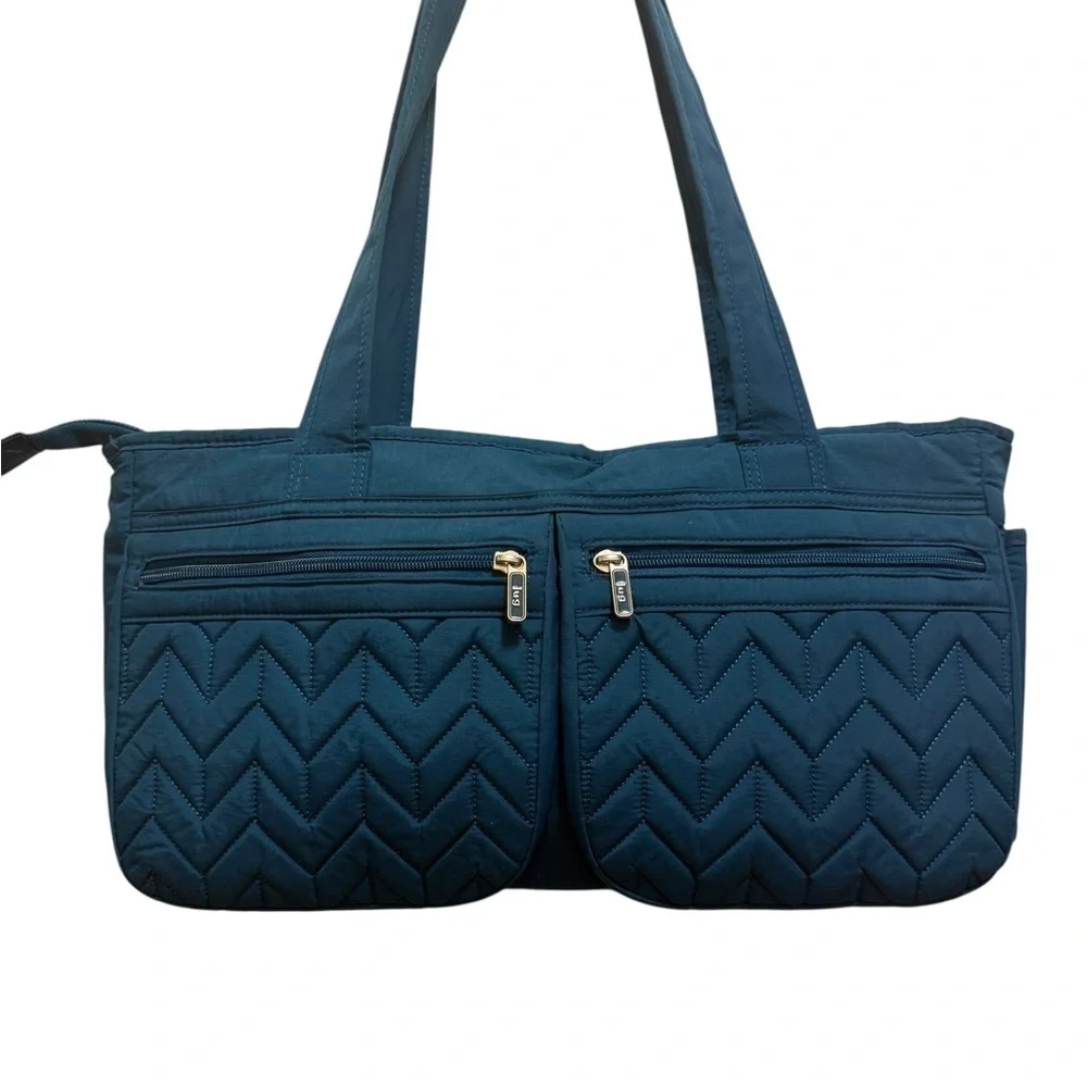 LUG teal / blue Streetcar Short Travel Diaper Purse Tote, Quilted Baby Bag_3